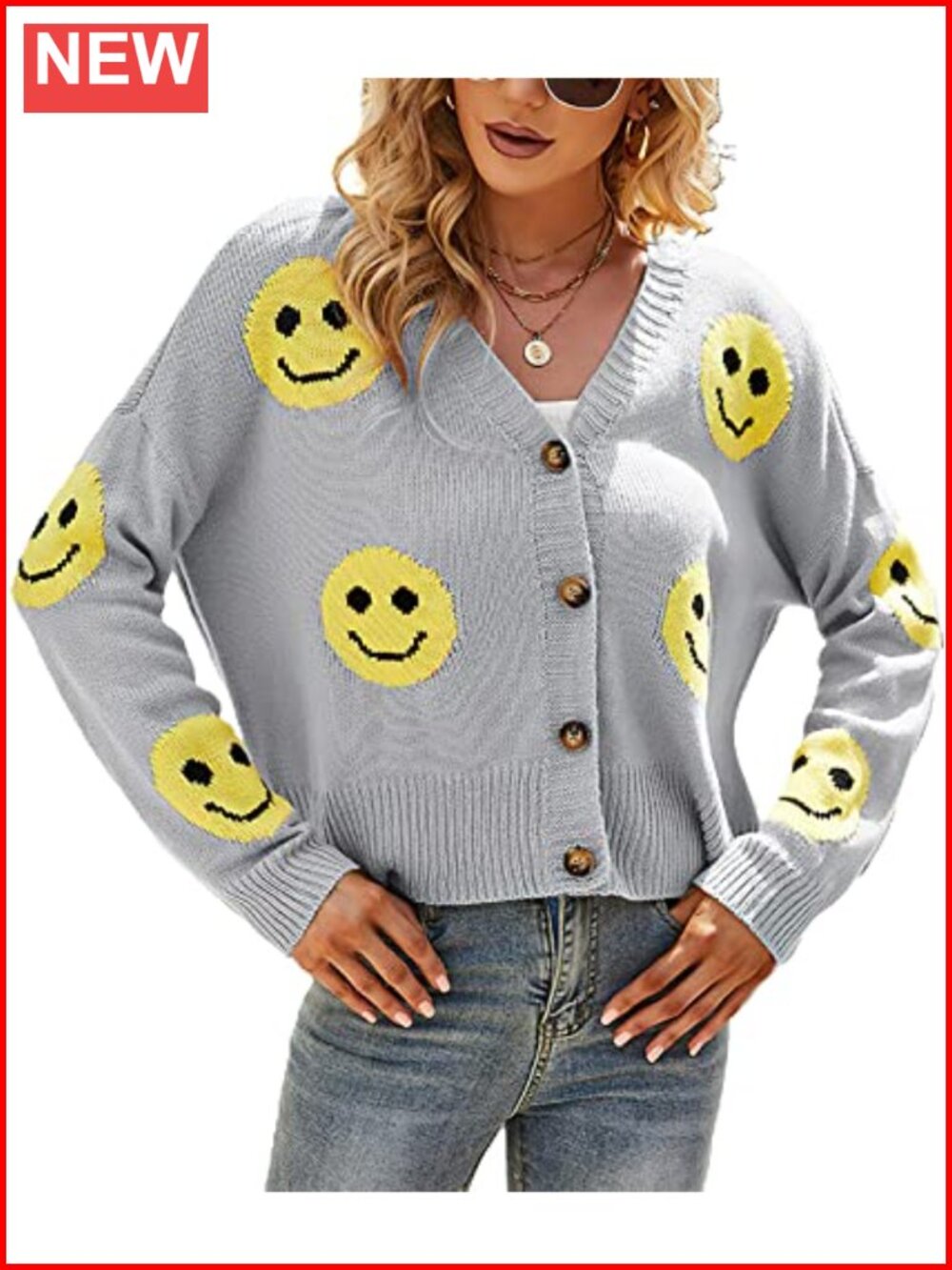 Ribbed Knit Cardigan Button-Up Jacquard Sweater Coat Long Sleeve V-Neck